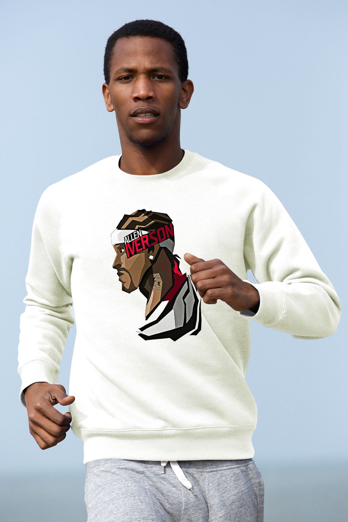 Allen Iverson Baskılı Beyaz Unisex Sweatshirt