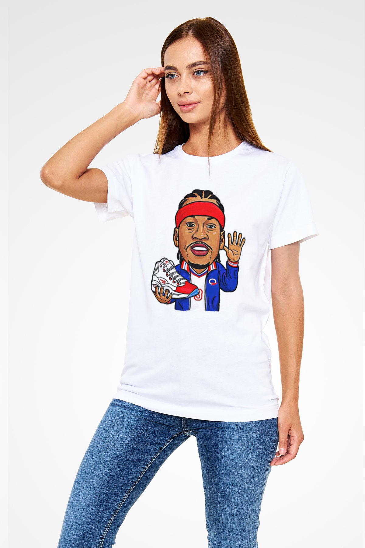 Allen Iverson Baskılı Unisex Beyaz Tişört - Tshirt