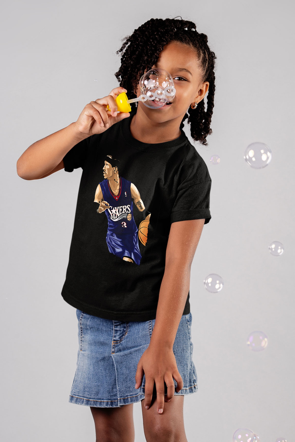 Allen Iverson Baskılı Unisex Siyah Çocuk Tişört - Tshirt