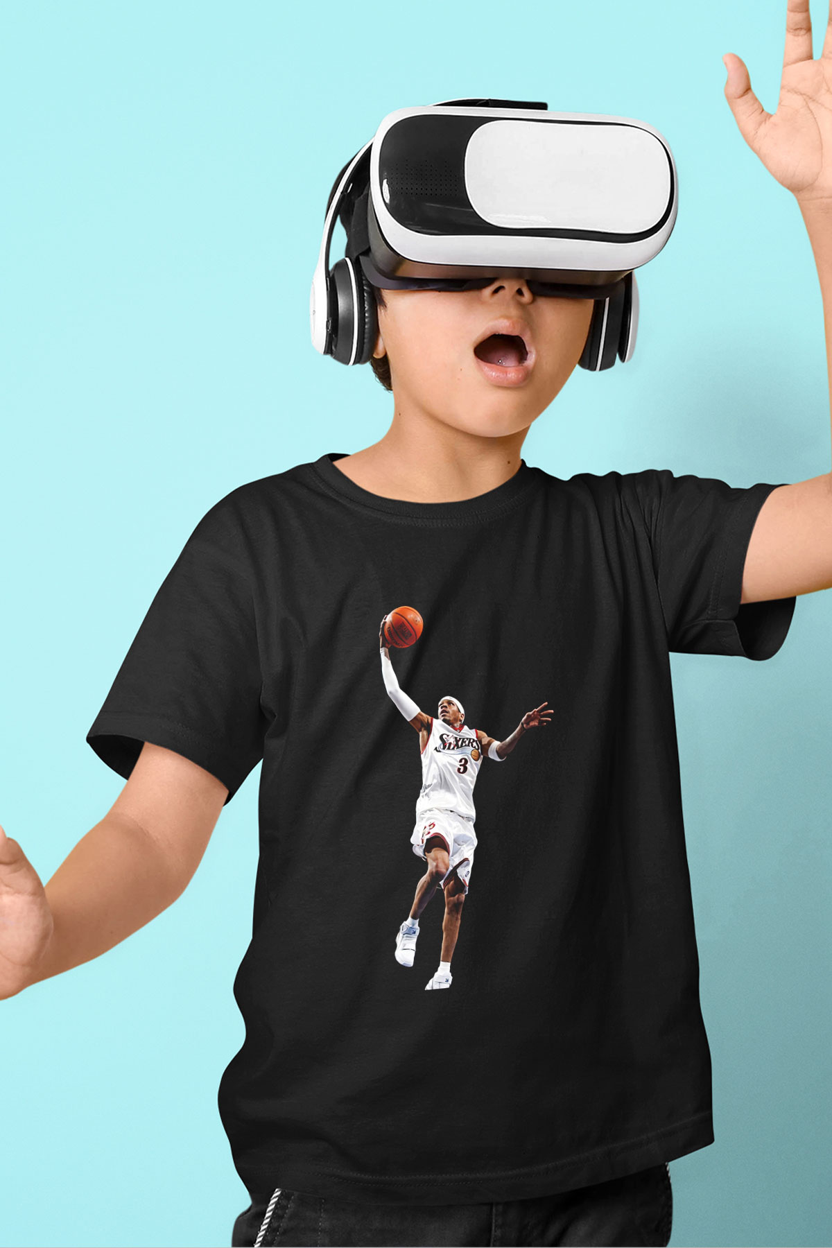 Allen Iverson Baskılı Unisex Siyah Çocuk Tişört - Tshirt