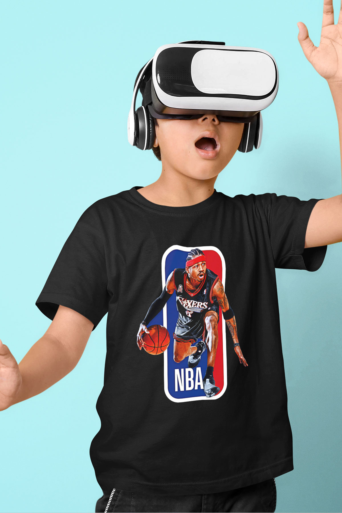 Allen Iverson Baskılı Unisex Siyah Çocuk Tişört - Tshirt