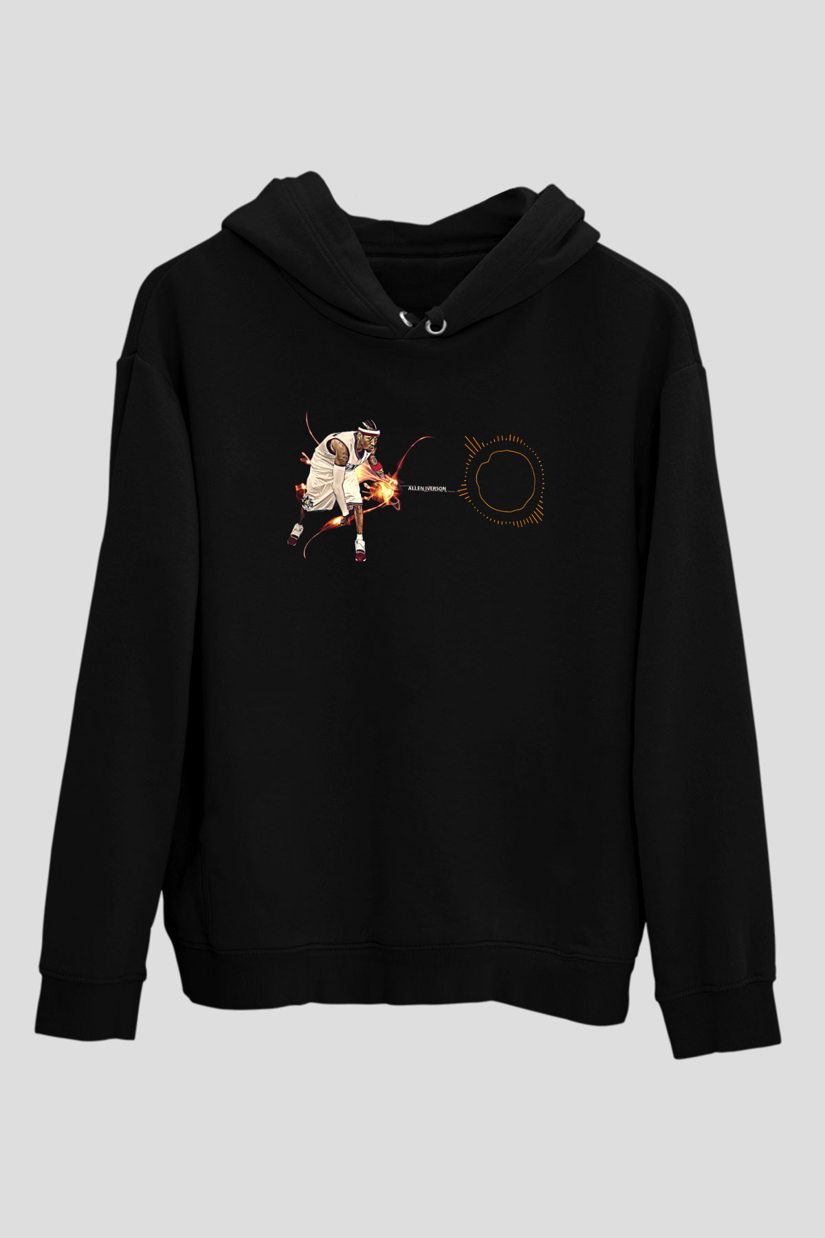 Allen Iverson Baskılı Unisex Siyah Kapüşonlu Sweatshirt