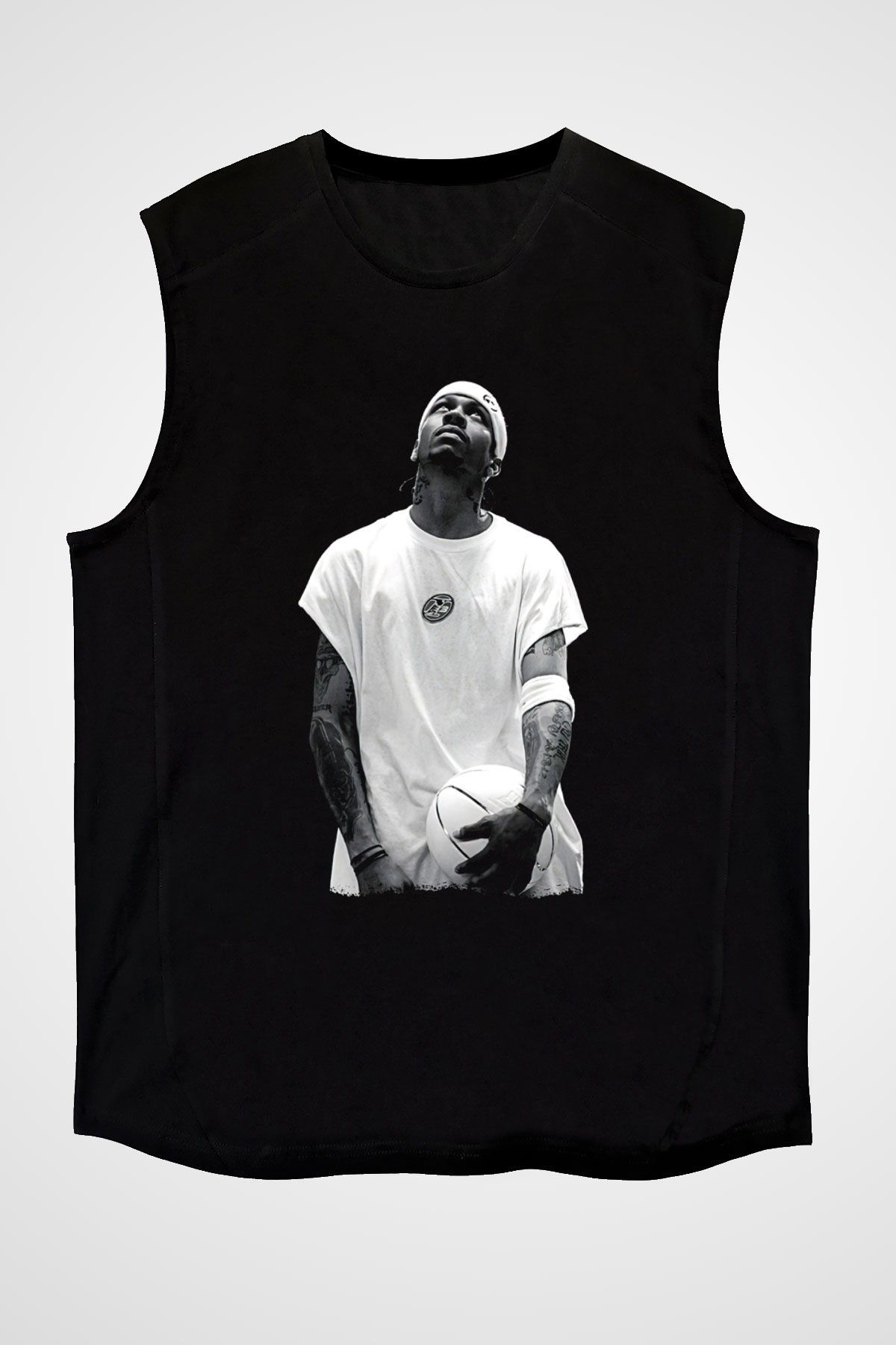 Allen Iverson Baskılı Unisex Siyah Kolsuz Tişört - Tshirt