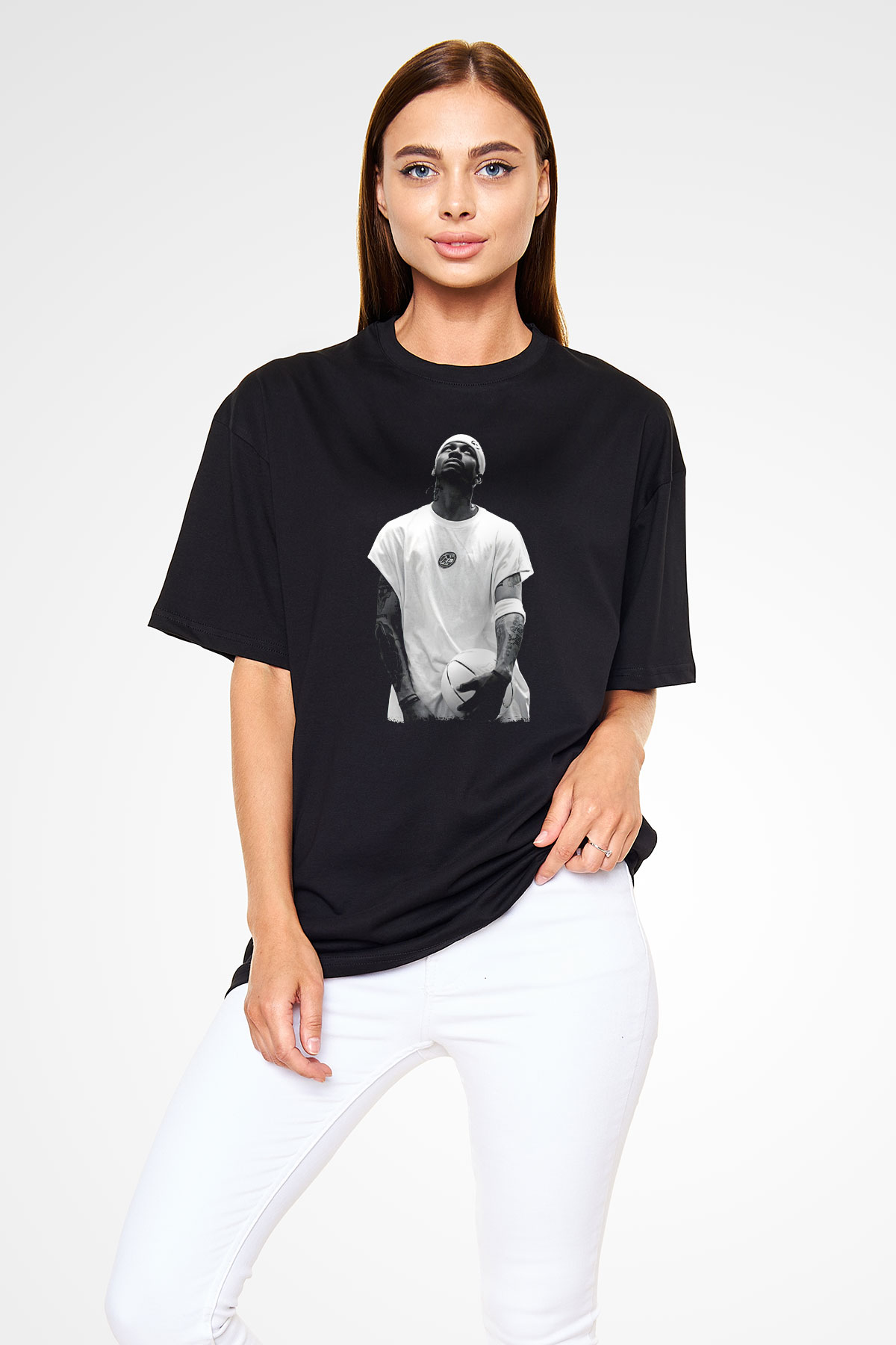 Allen Iverson Baskılı Unisex Siyah Oversize Tişört - Tshirt
