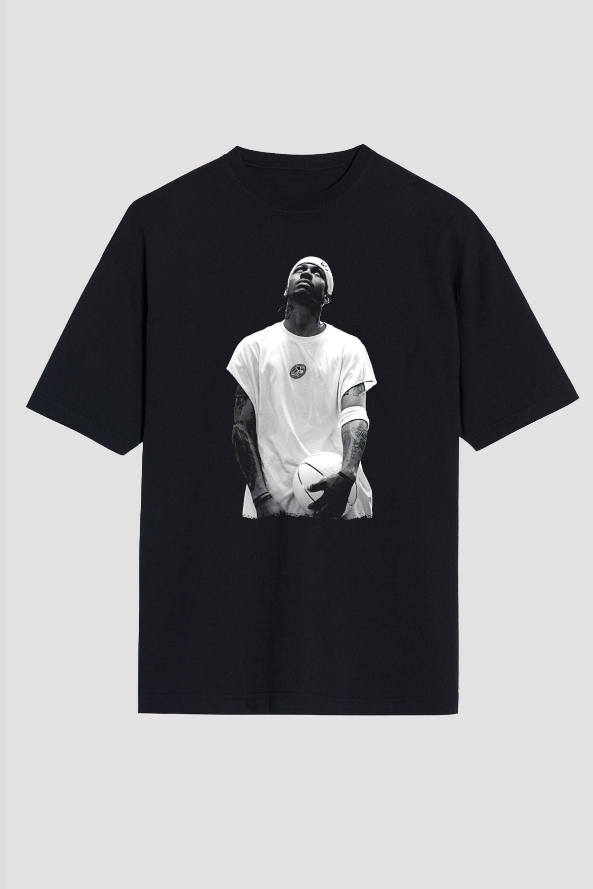 Allen Iverson Baskılı Unisex Siyah Oversize Tişört - Tshirt