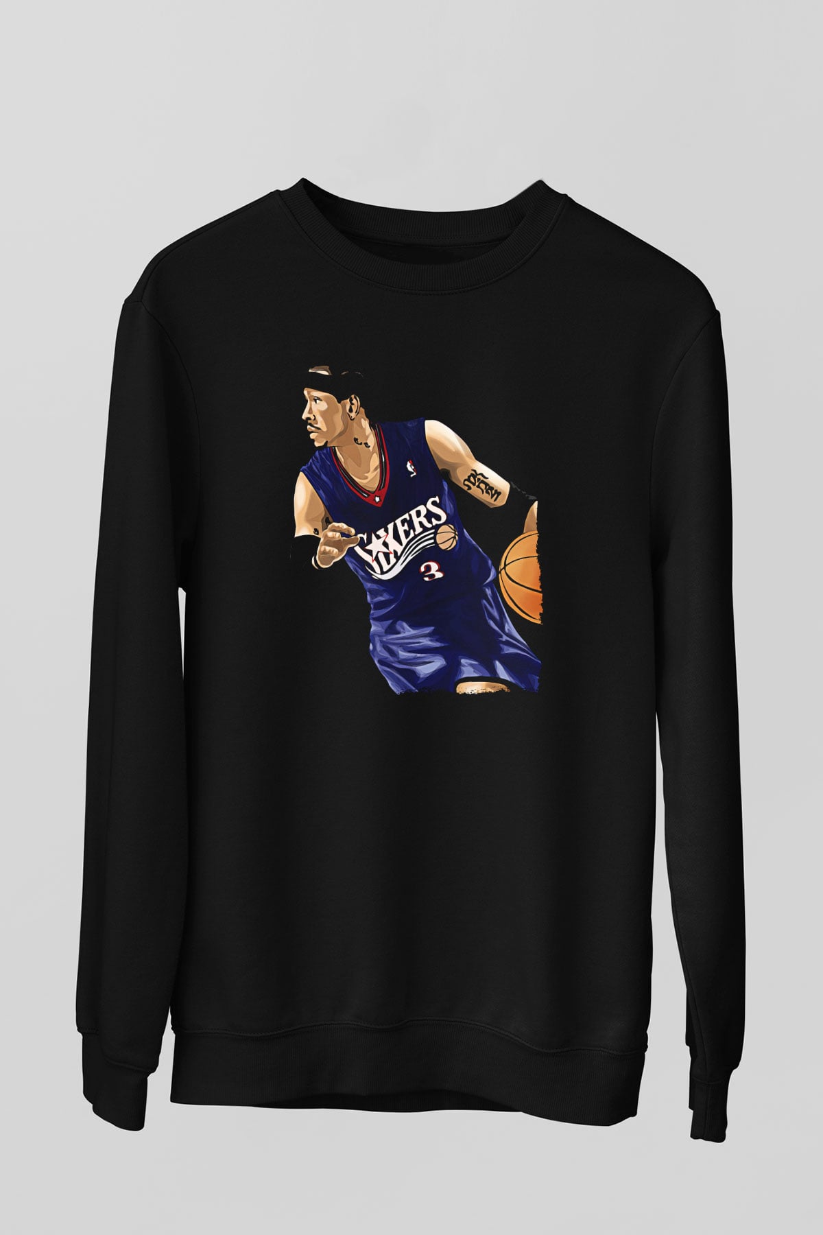 Allen Iverson Baskılı Unisex Siyah Sweatshirt