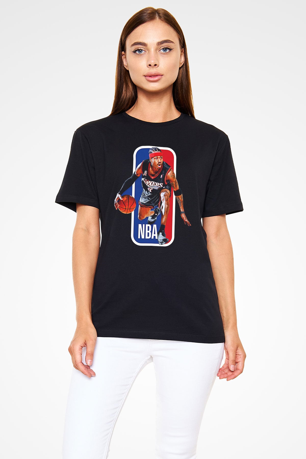 Allen Iverson Baskılı Unisex Siyah Tişört - Tshirt