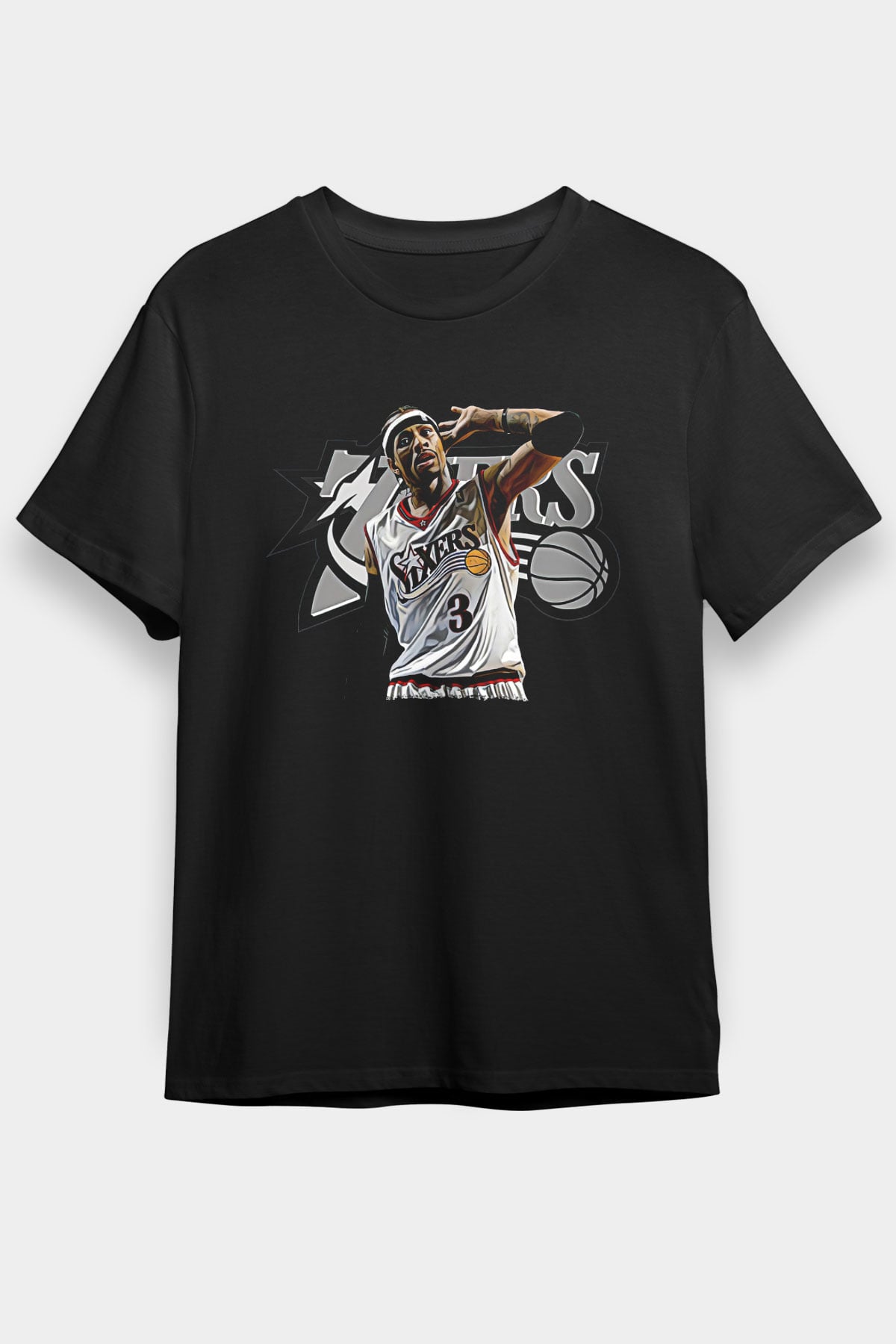 Allen Iverson Baskılı Unisex Siyah Tişört - Tshirt