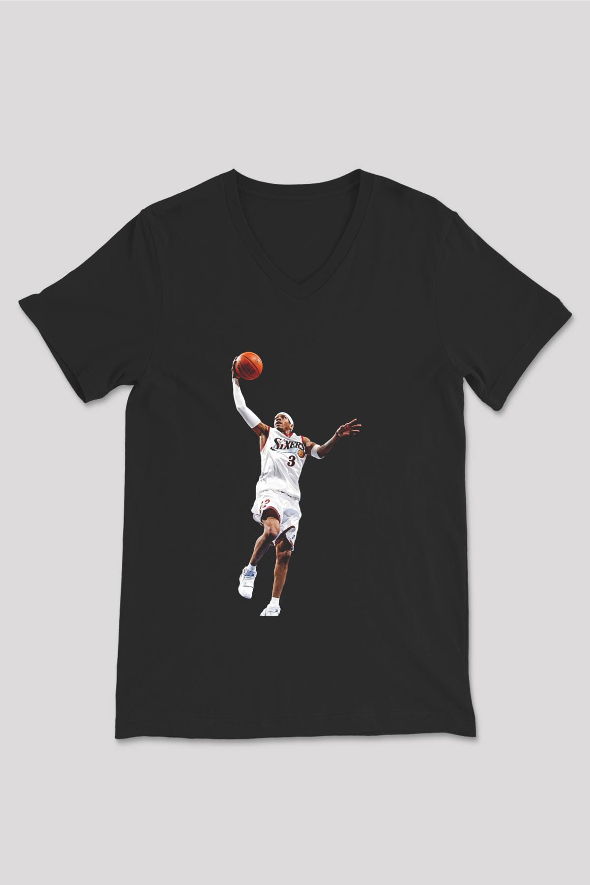 Allen Iverson Baskılı Unisex Siyah V Yaka Tişört - Tshirt