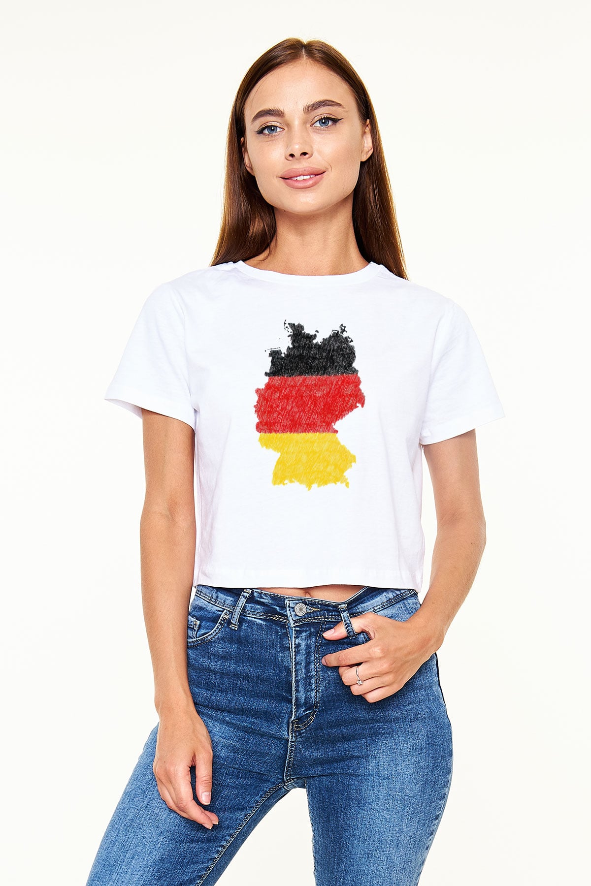 Almanya Beyaz  Crop Top Tişört