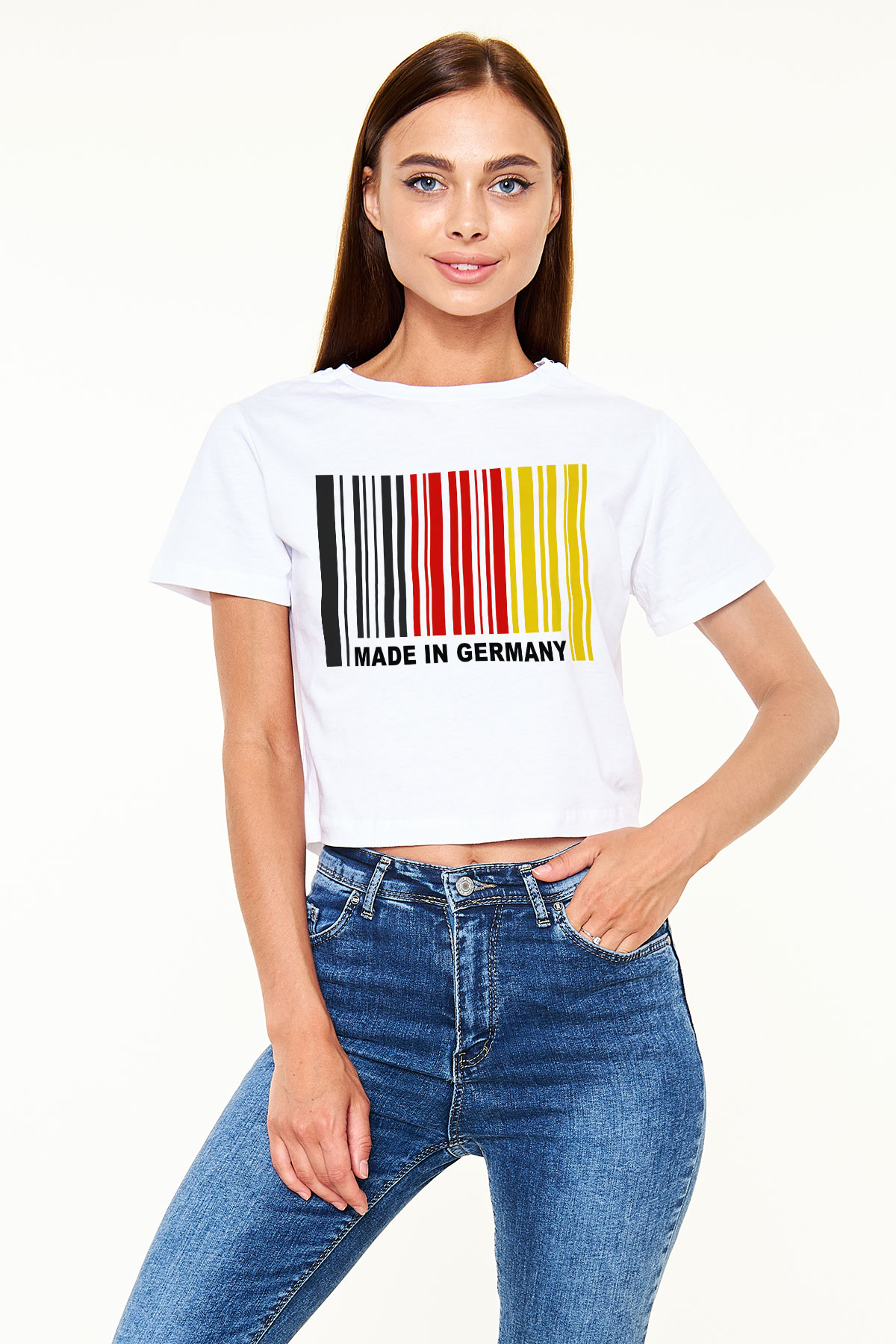 Almanya Beyaz Croptop Tişört