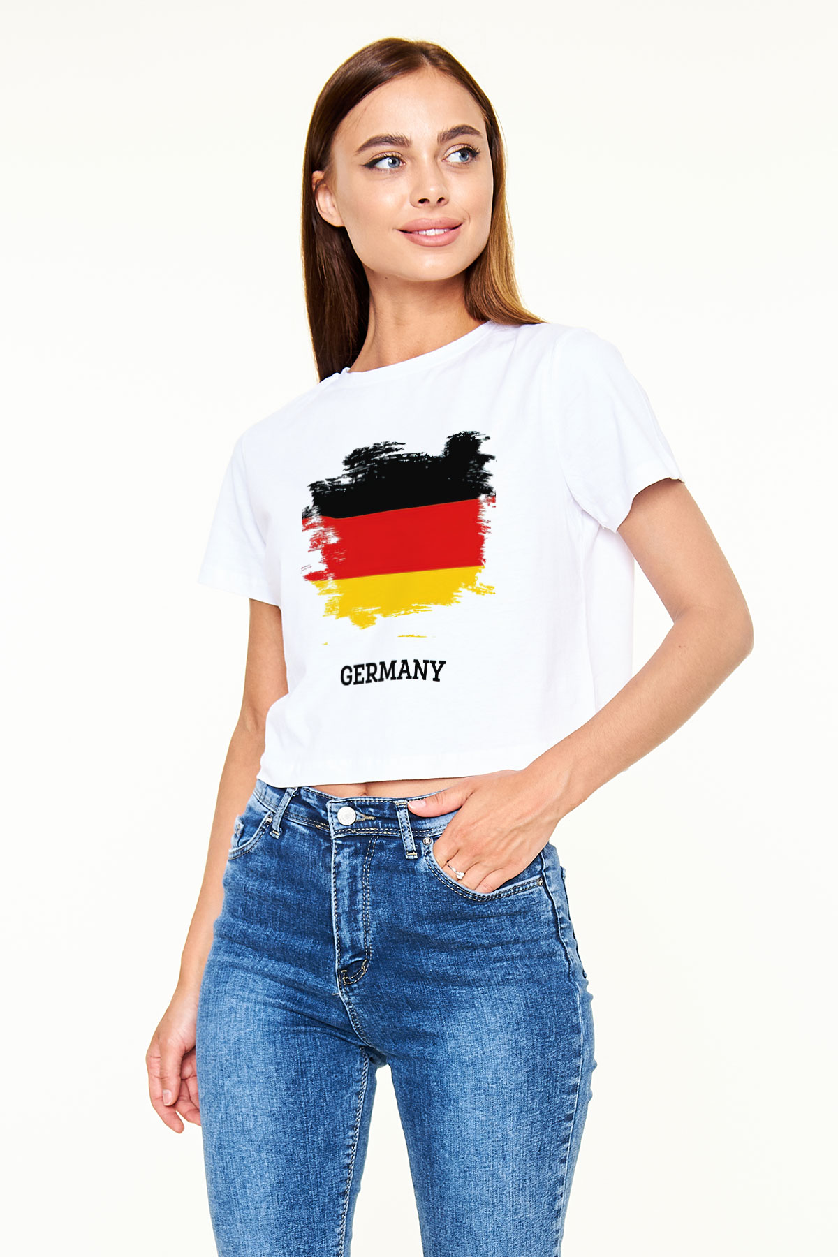 Almanya Beyaz Croptop Tişört
