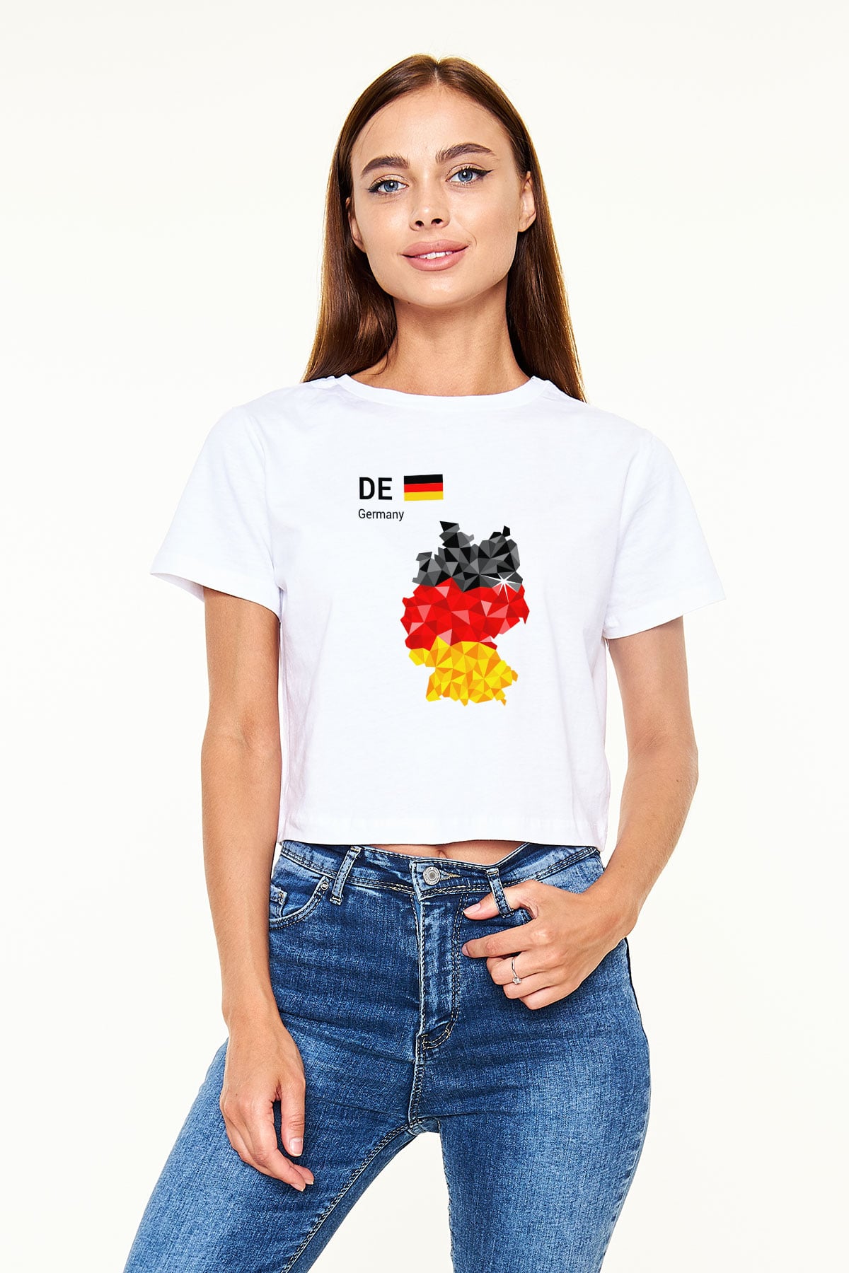 Almanya Beyaz Croptop Tişört