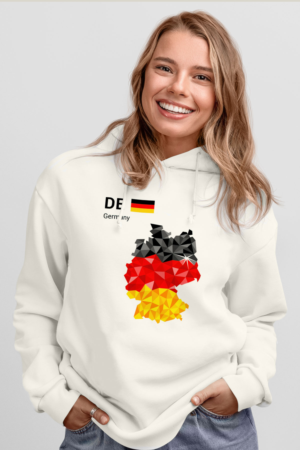 Almanya Beyaz Unisex Kapşonlu Sweatshirt