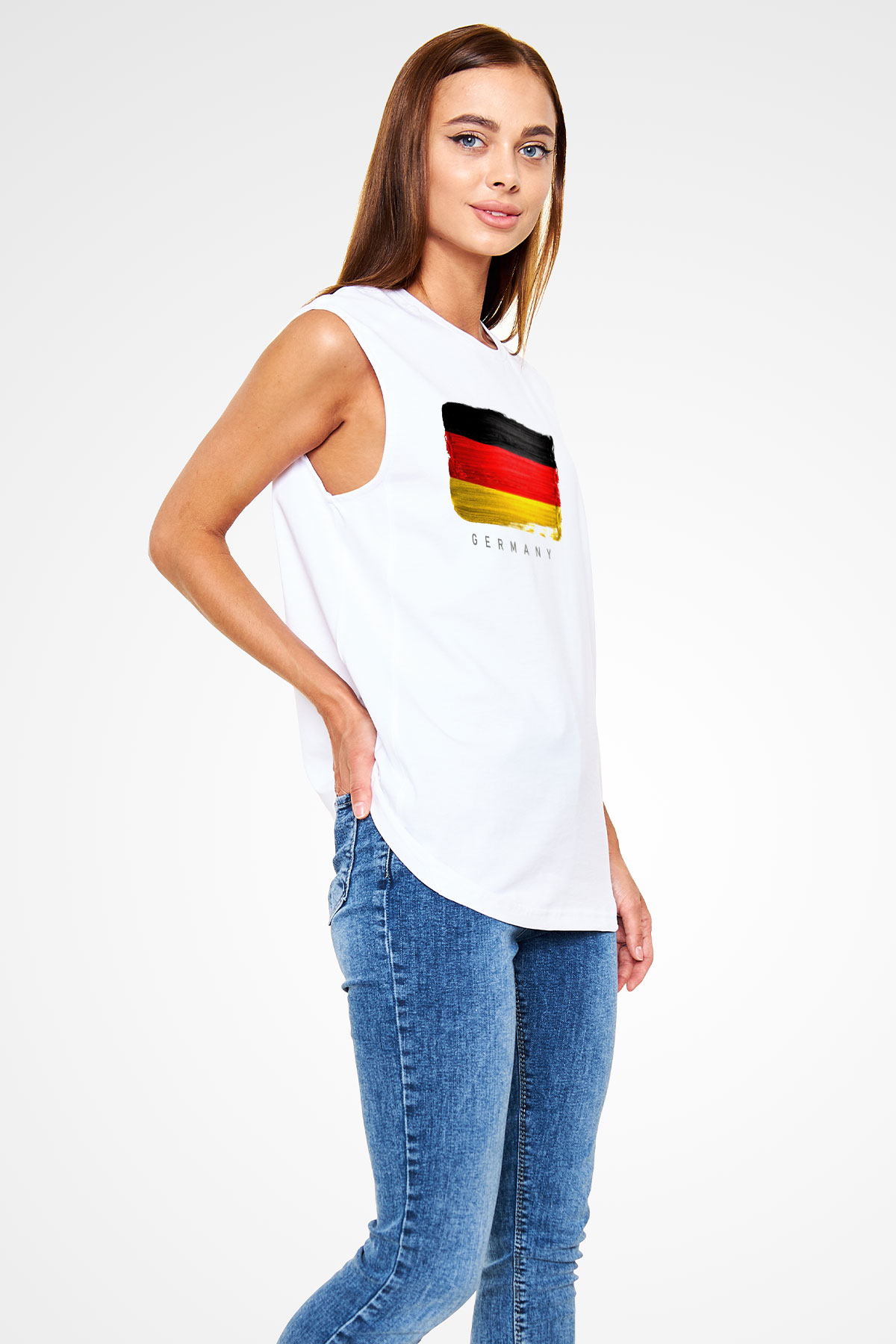 Almanya Beyaz Unisex Kolsuz Tişört