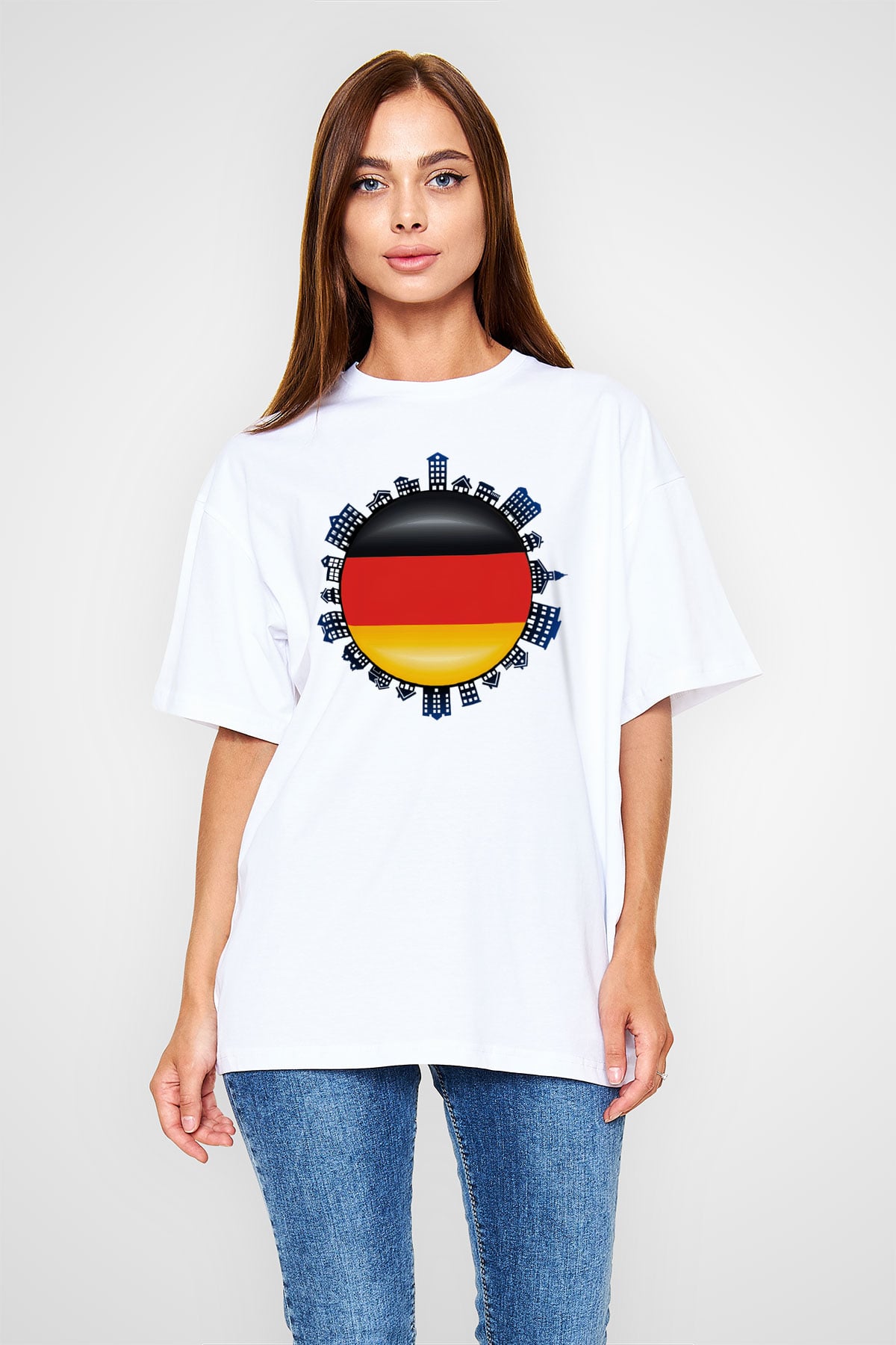 Almanya Beyaz Unisex Oversize Tişört T-Shirt