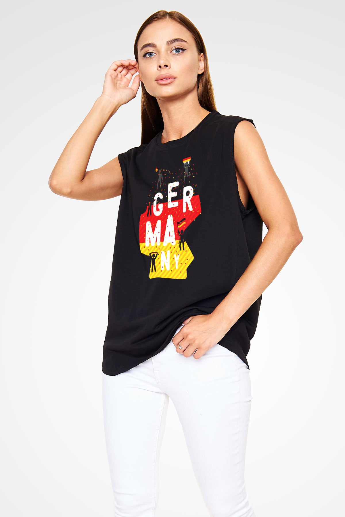 Almanya Siyah Unisex Kolsuz Tişört