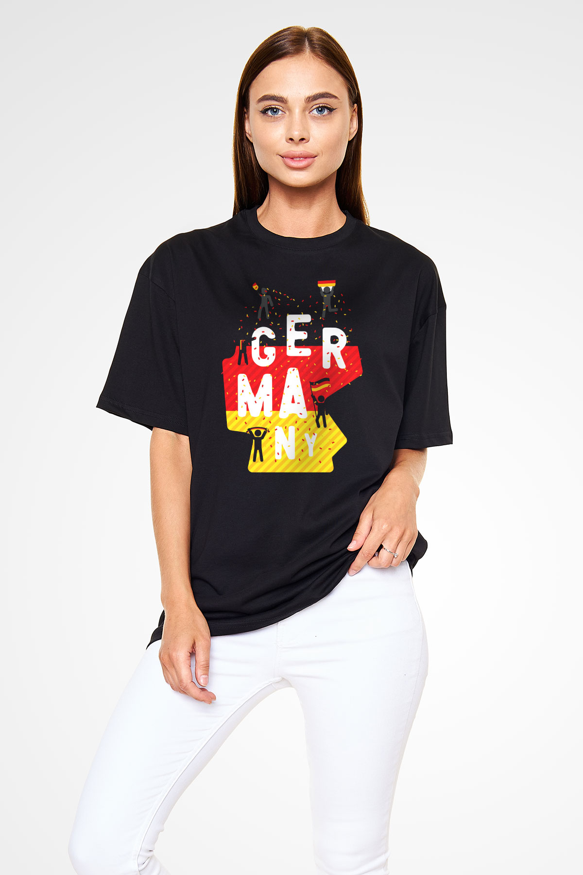 Almanya Siyah Unisex Oversize Tişört T-Shirt