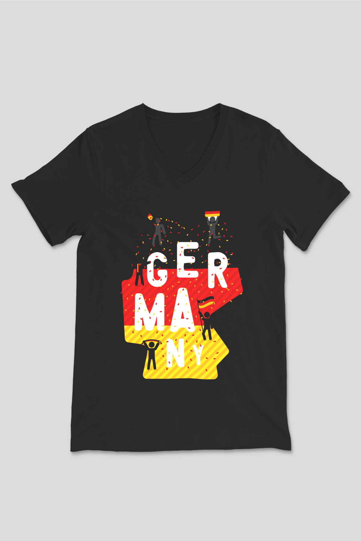 Almanya Siyah Unisex V Yaka Tişört T-Shirt