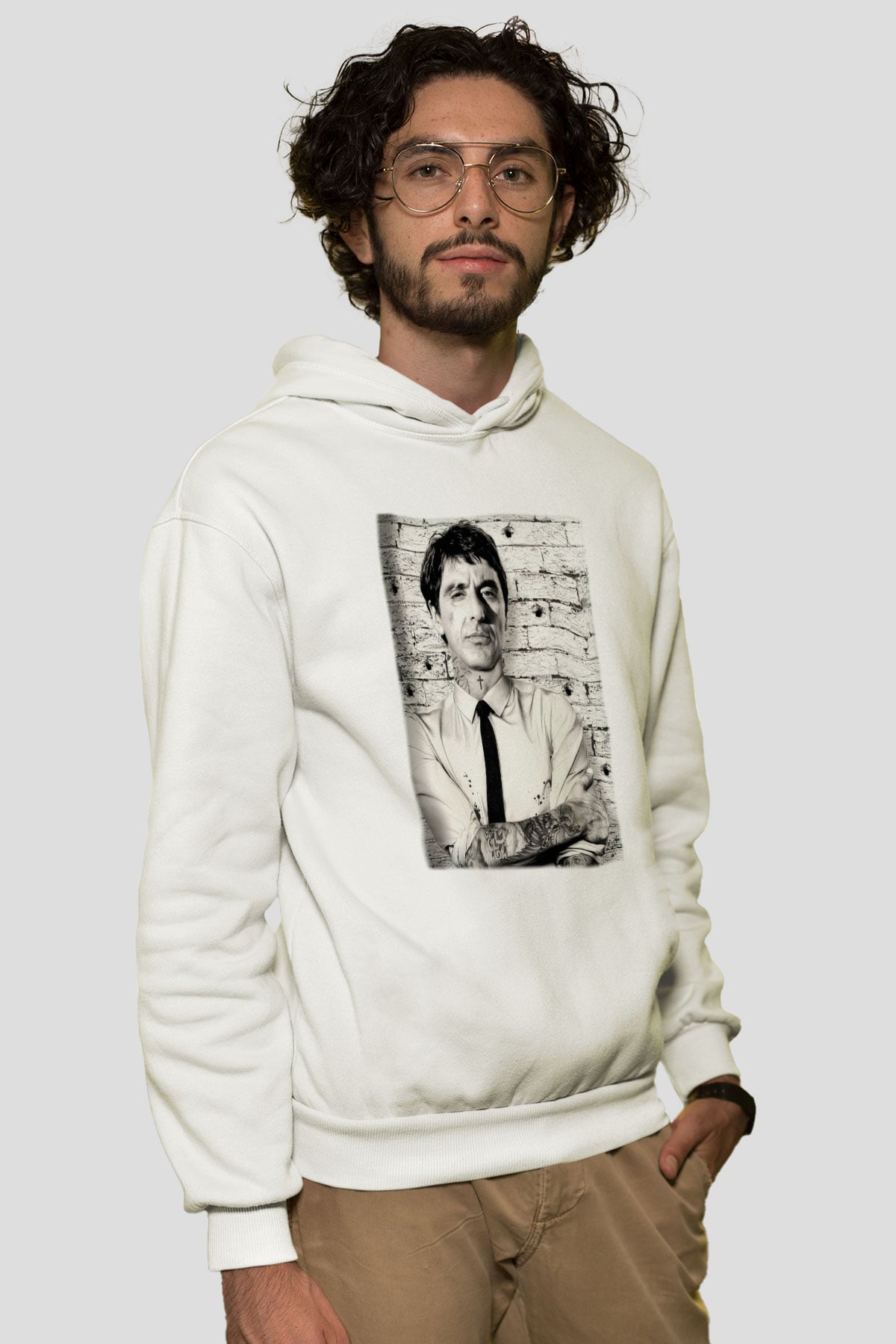 Alpacino Beyaz Unisex Kapşonlu Sweatshirt