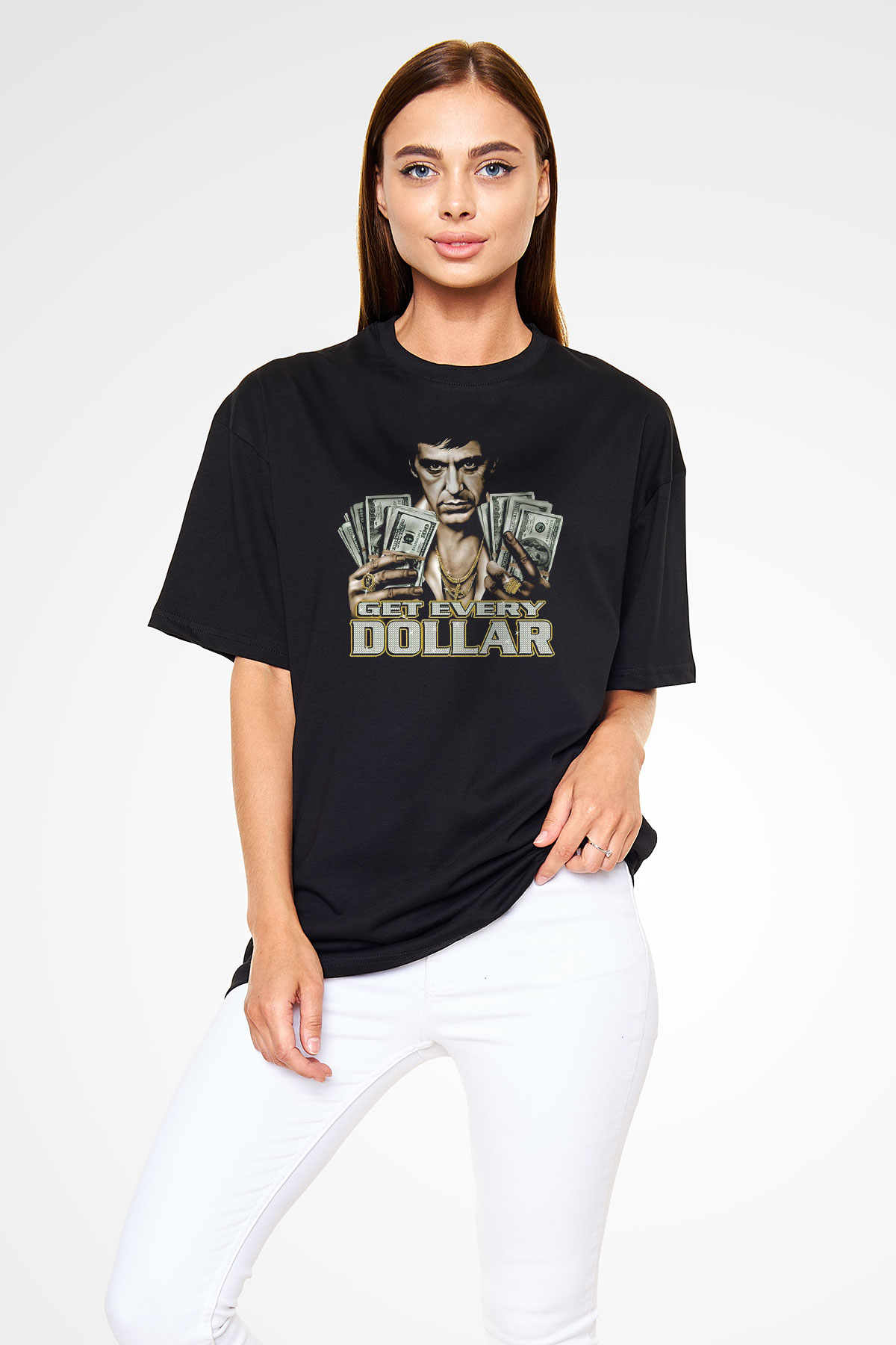 Alpacino Get Every Dollar Siyah Unisex Oversize Tişört T-Shirt