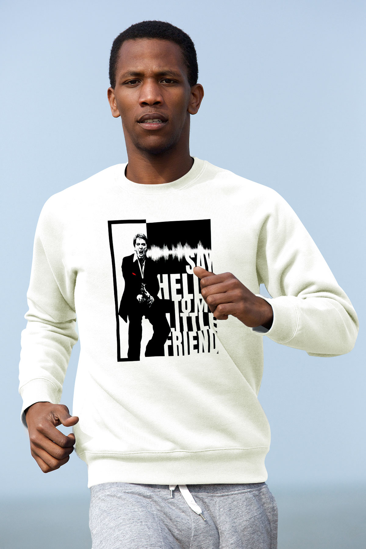 Alpacino Say Hello To My Little Friend Beyaz Unisex Sweatshirt