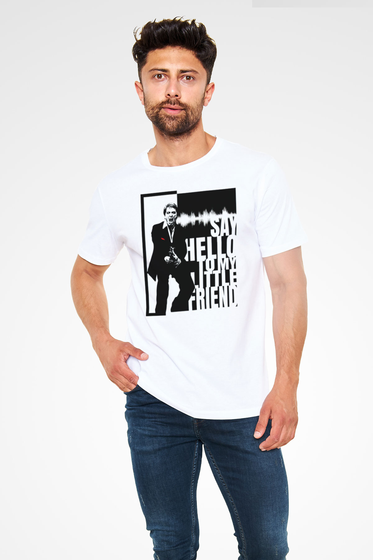 Alpacino Say Hello To My Little Friend Beyaz Unisex Tişört T-Shirt - TişörtFabrikası
