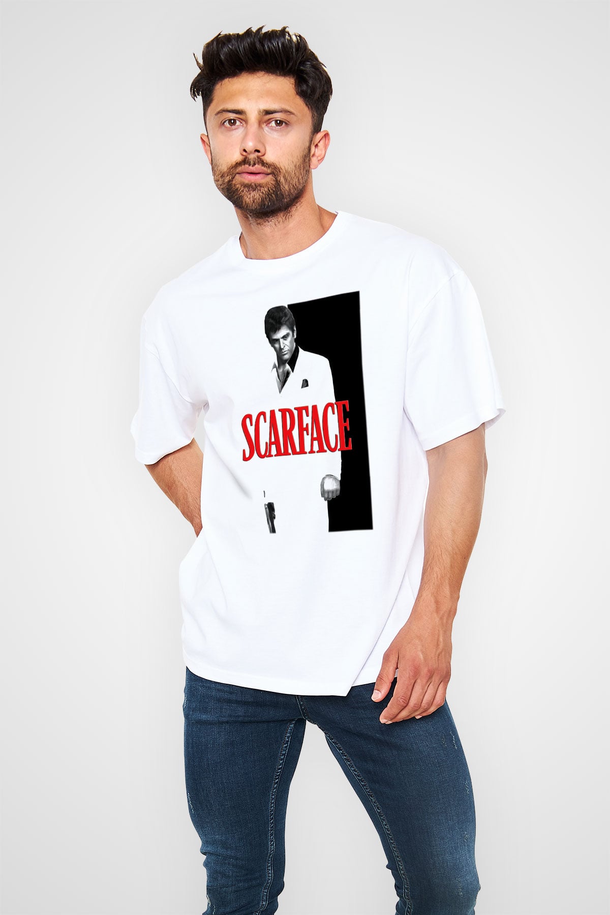 Alpacino Scarface Beyaz Unisex Oversize Tişört T-Shirt