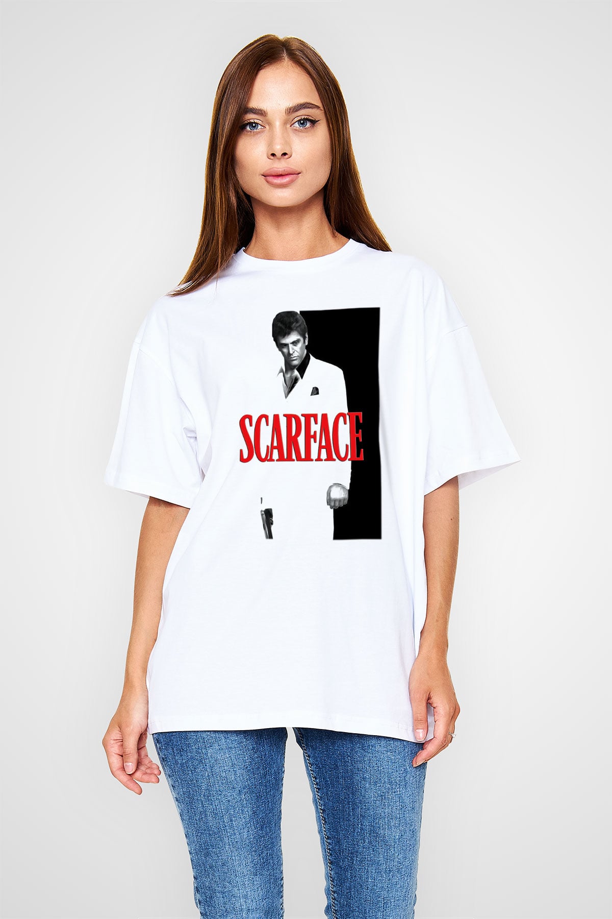 Alpacino Scarface Beyaz Unisex Oversize Tişört T-Shirt