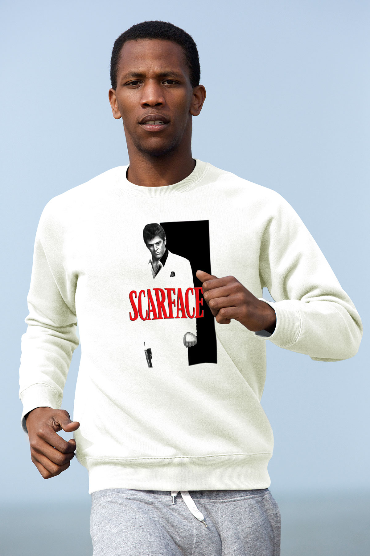 Alpacino Scarface Beyaz Unisex Sweatshirt