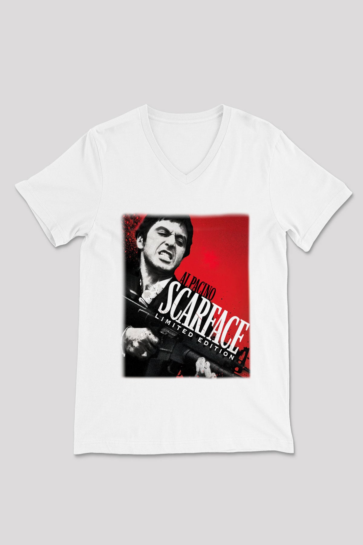 Alpacino Scarface Limited Edition Beyaz Unisex V Yaka Tişört T-Shirt