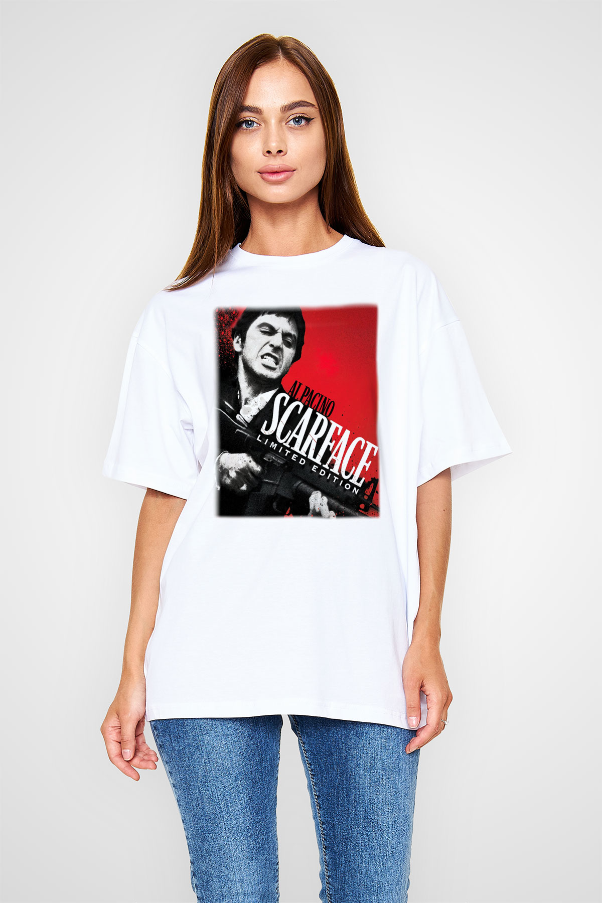 Alpacino Scarface Limited Edition Beyaz Unisex Oversize Tişört T-Shirt