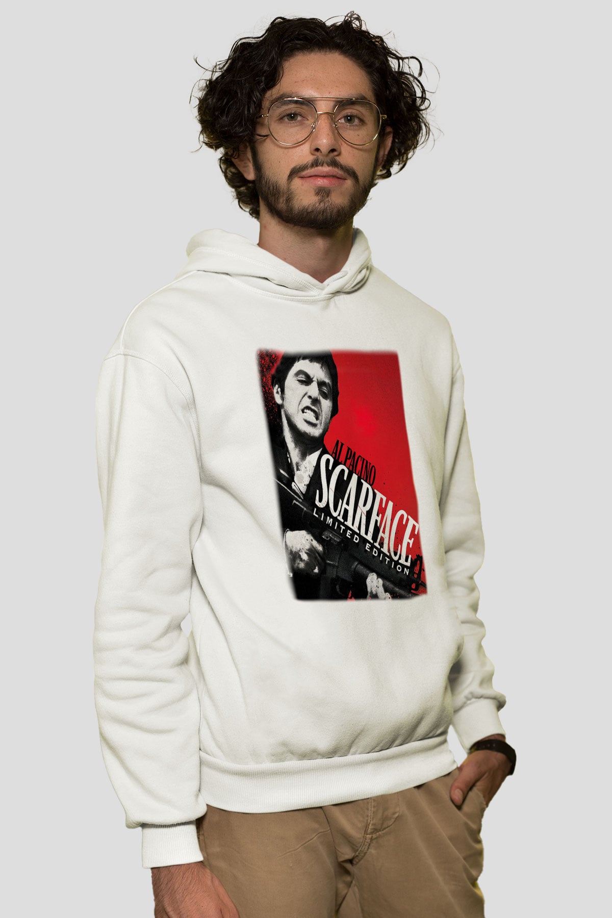 Alpacino Scarface Limited Edition Beyaz Unisex Kapşonlu Sweatshirt