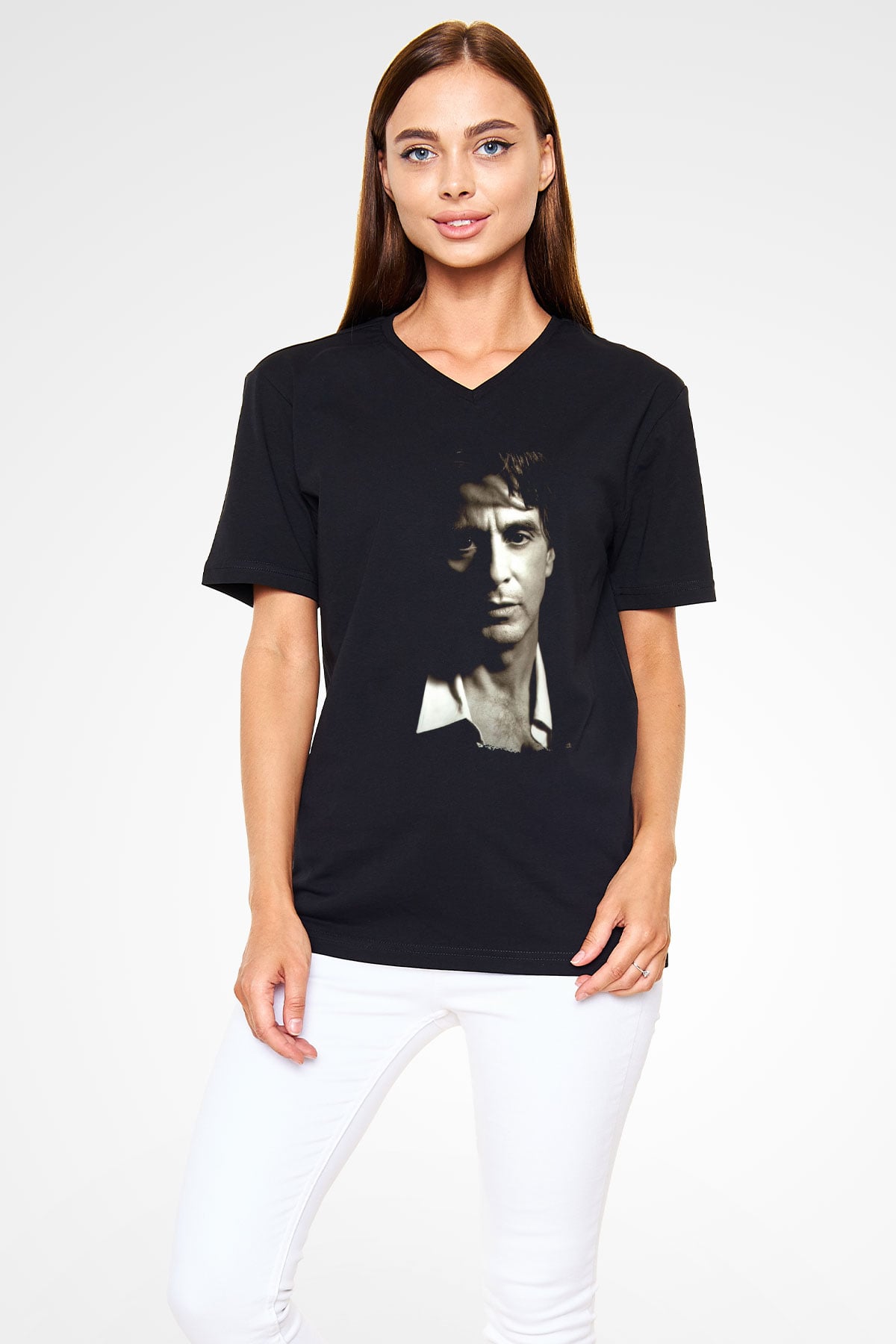 Alpacino Siyah Unisex V Yaka Tişört