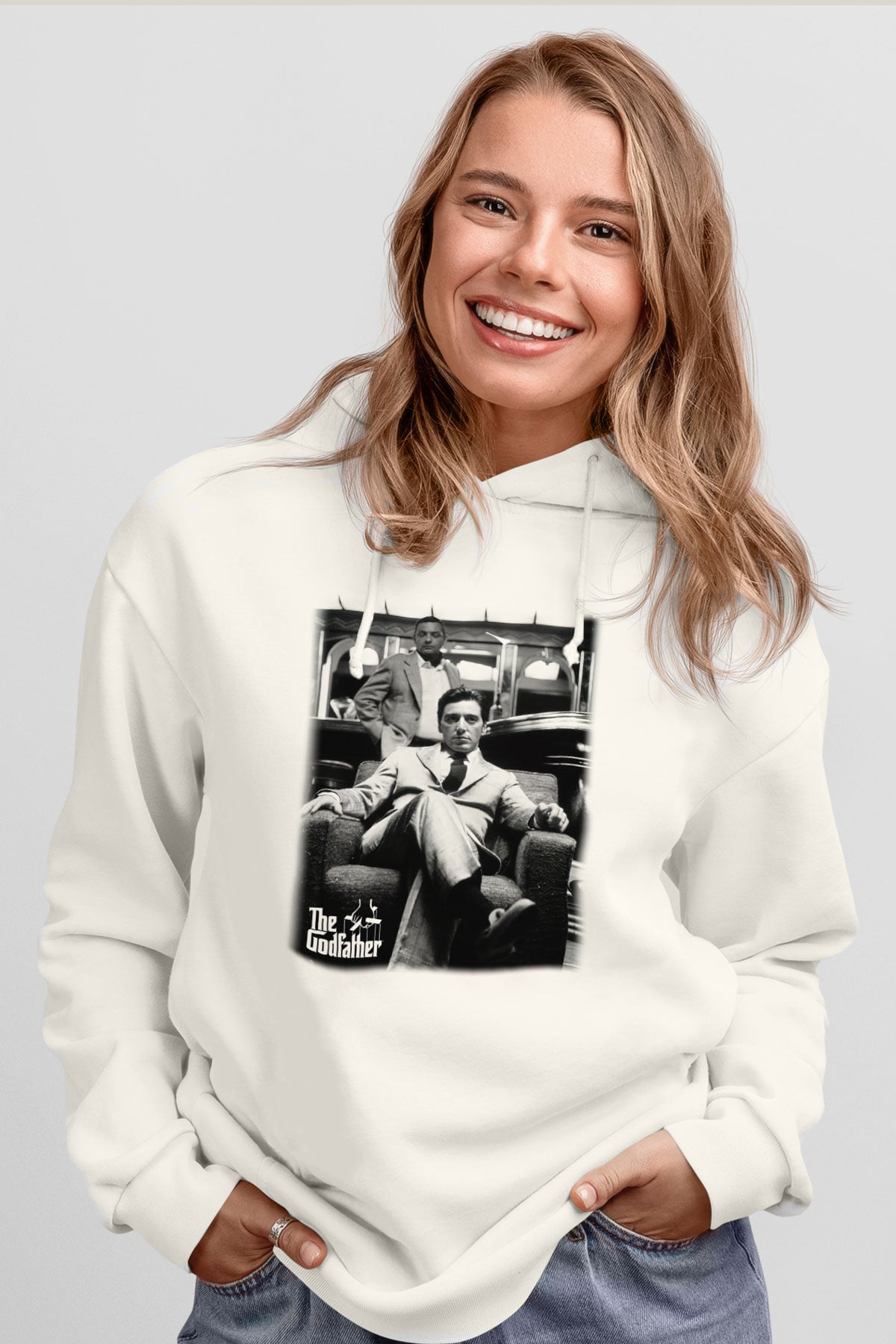 Alpacino The Godfather Beyaz Unisex Kapşonlu Sweatshirt