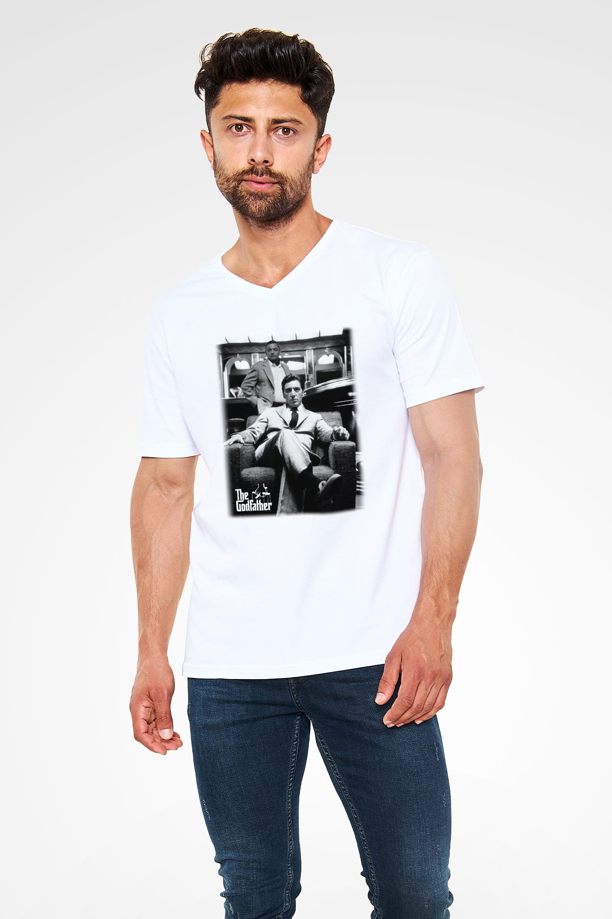 Alpacino The Godfather Beyaz Unisex V Yaka Tişört T-Shirt