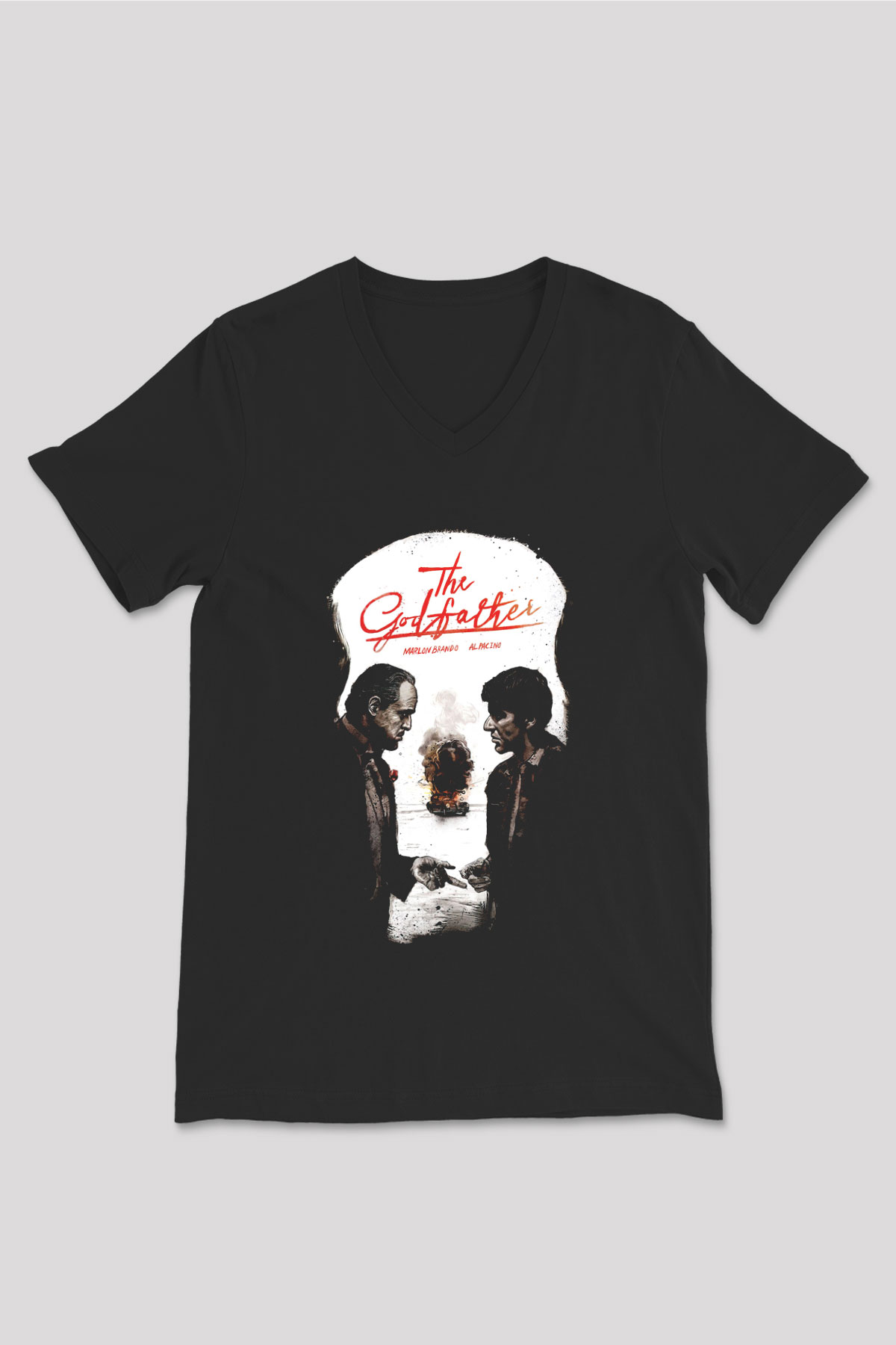 Alpacino The Godfather Siyah Unisex V Yaka Tişört T-Shirt