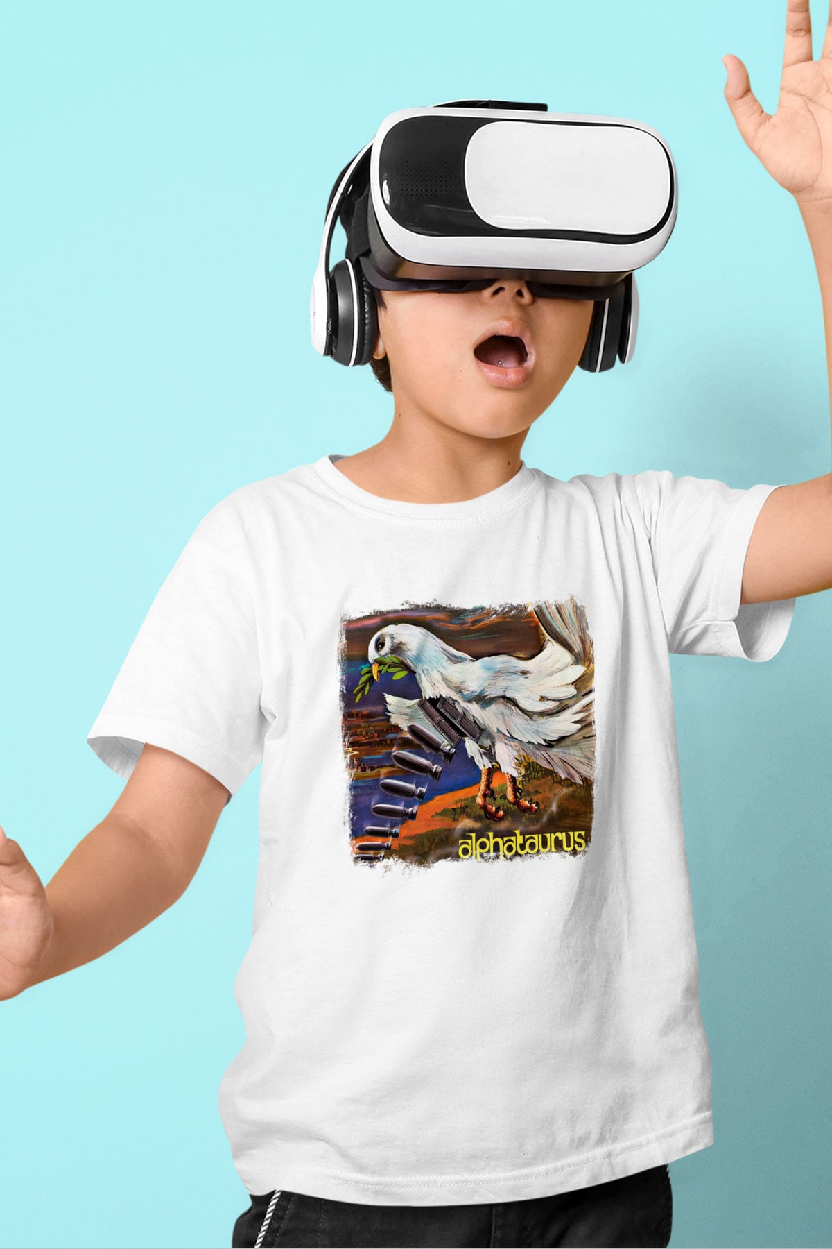 Alphataurus Baskılı Unisex Beyaz Çocuk Tişört
