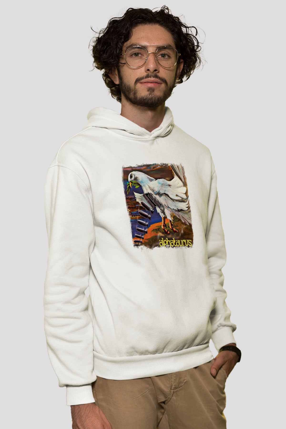 Alphataurus Baskılı Unisex Beyaz Hoodie