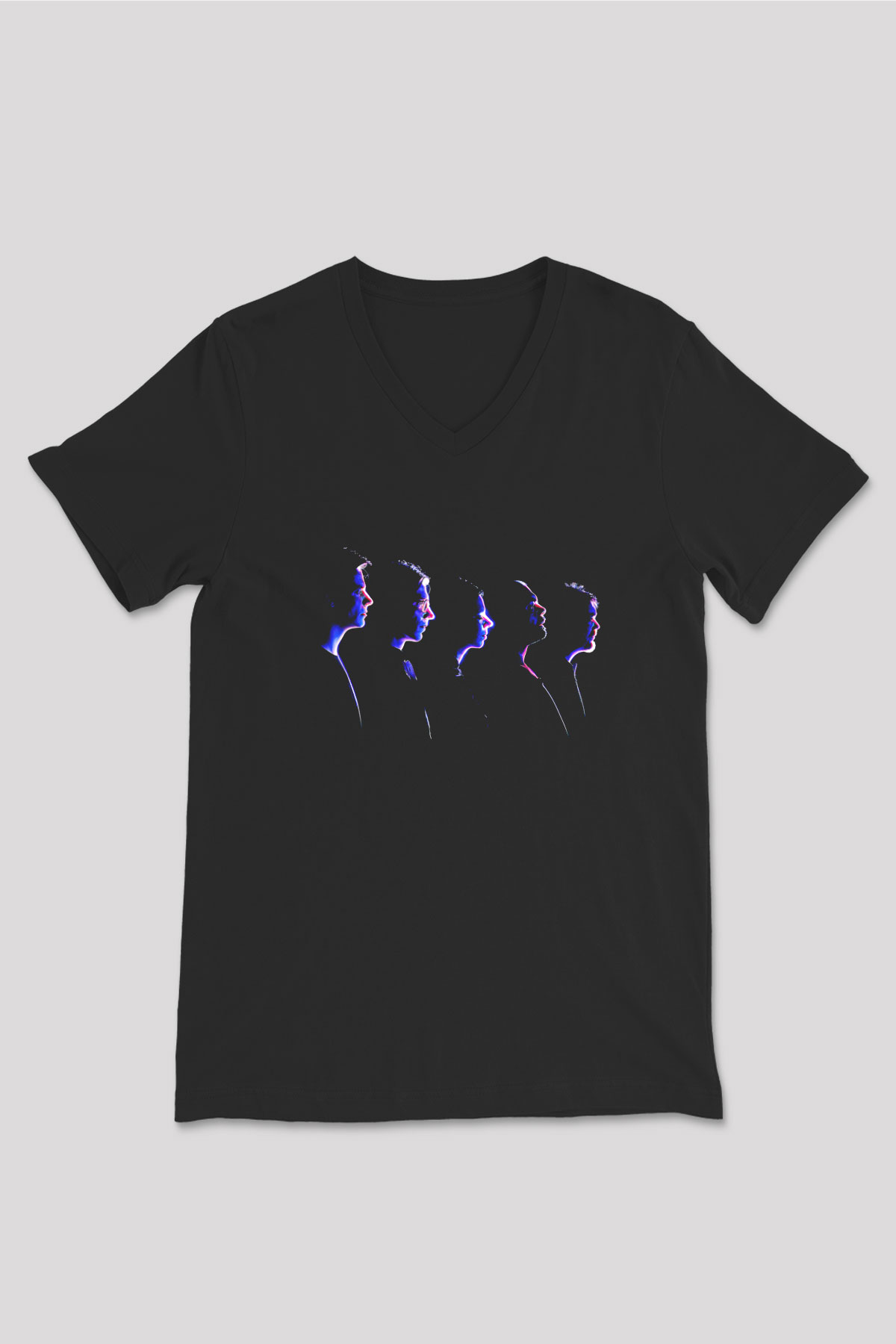 Alphaville Baskılı Unisex Siyah V Yaka Tişört - Tshirt