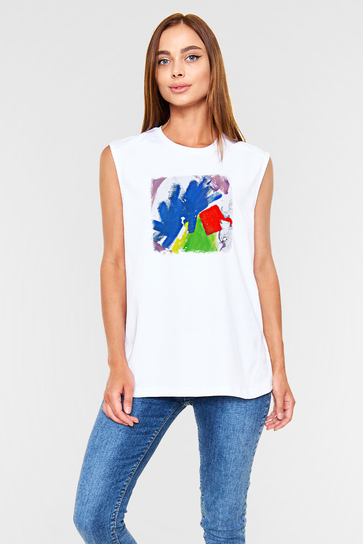 Alt-J Baskılı Unisex Beyaz Kolsuz Tişört