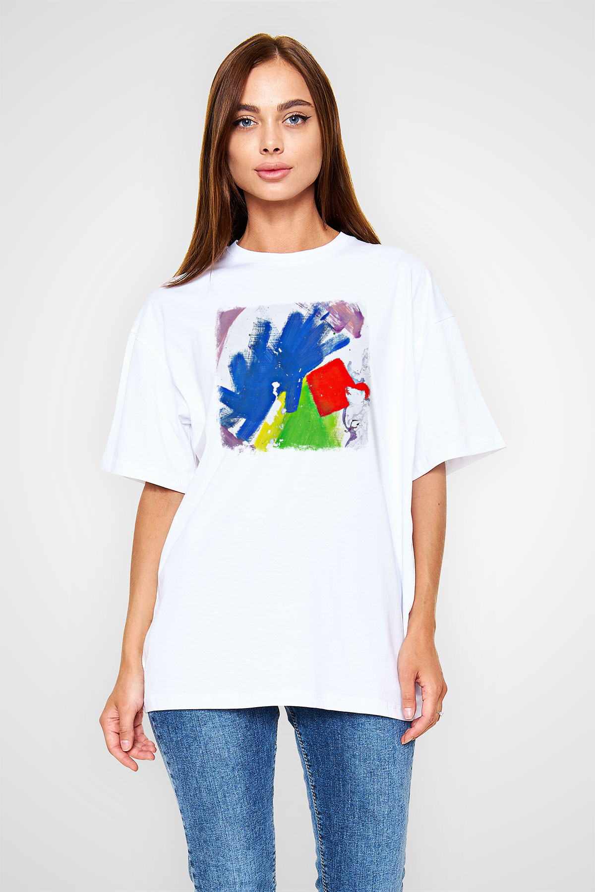Alt-J Baskılı Unisex Beyaz Oversize Tişört