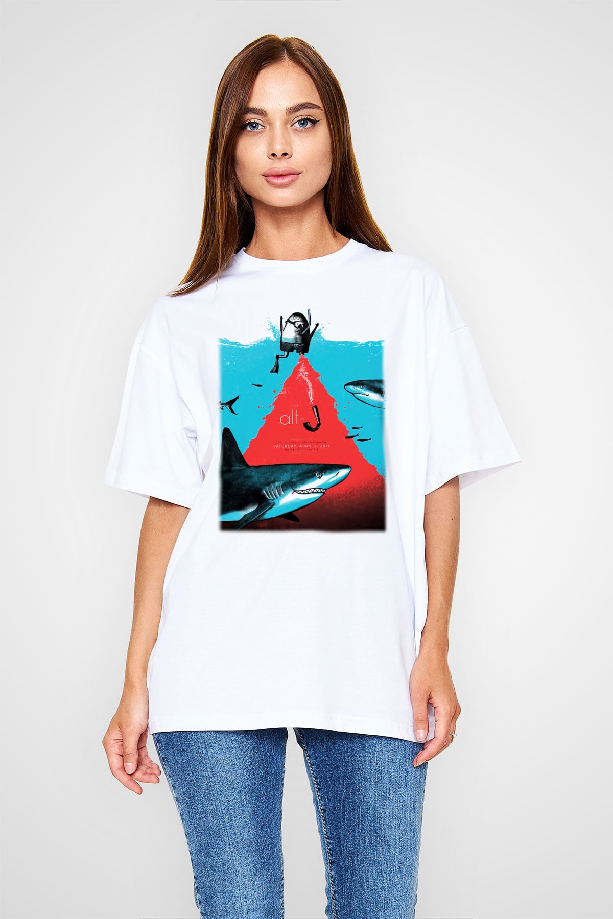 Alt-J Beyaz Unisex Oversize Tişört T-Shirt