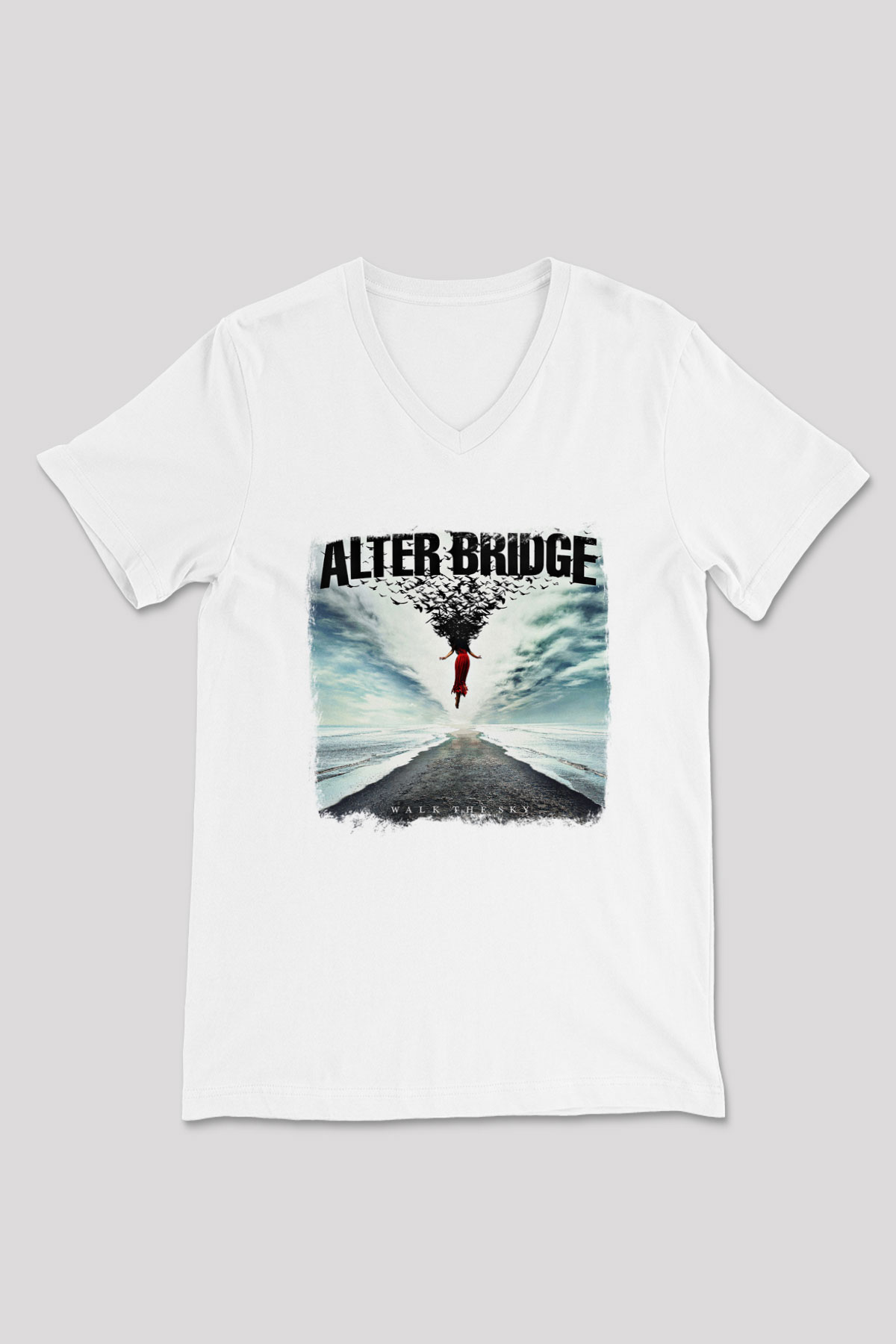 Alter Bridge Baskılı Unisex Beyaz V Yaka Tişört
