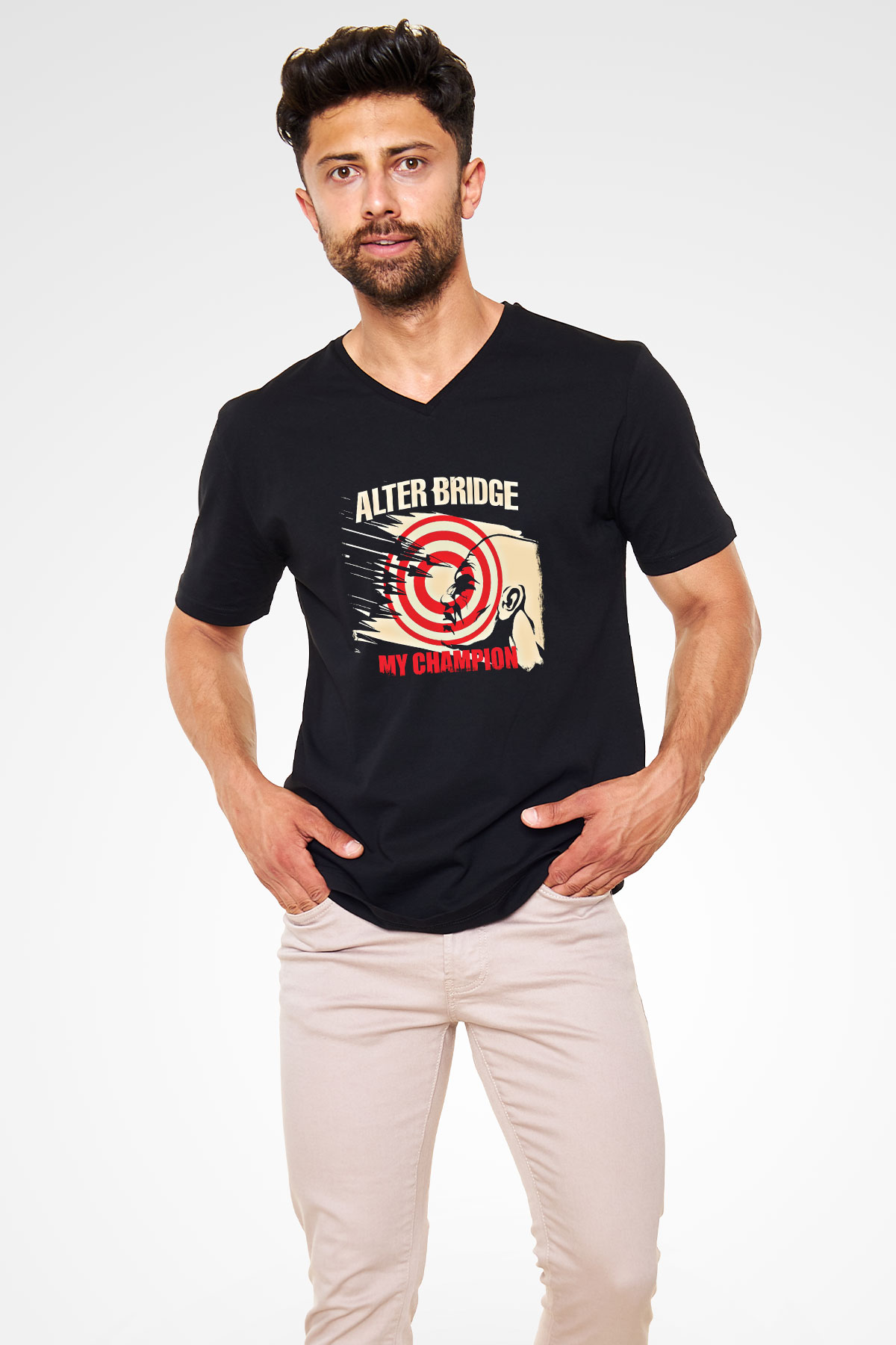Alter Bridge Baskılı Unisex Siyah V Yaka Tişört