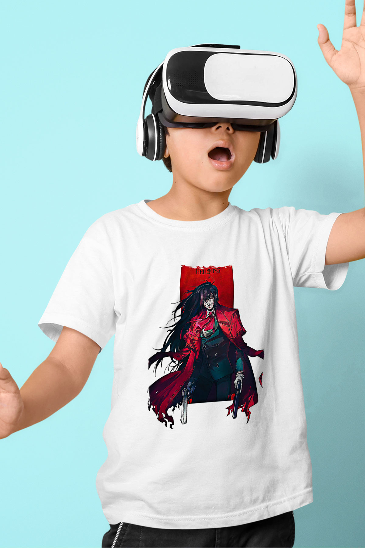 Alucard Baskılı Beyaz Unisex Beyaz Çocuk Tişört - Tshirt
