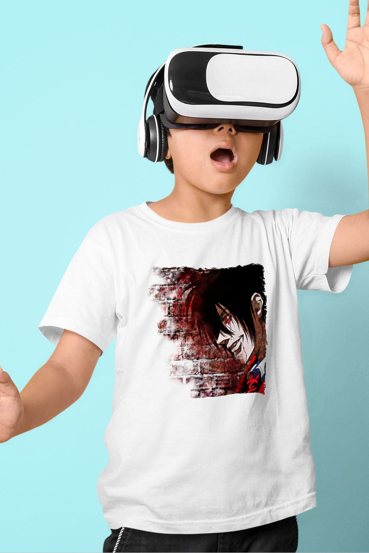 Alucard Baskılı Beyaz Unisex Beyaz Çocuk Tişört - Tshirt