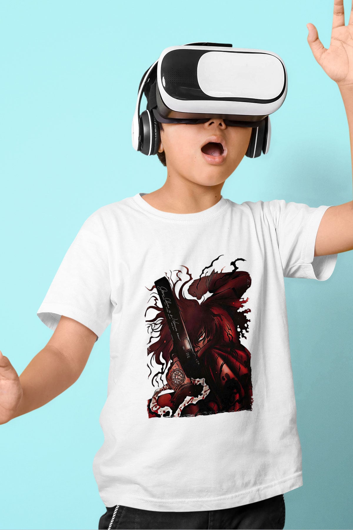 Alucard Baskılı Beyaz Unisex Beyaz Çocuk Tişört - Tshirt