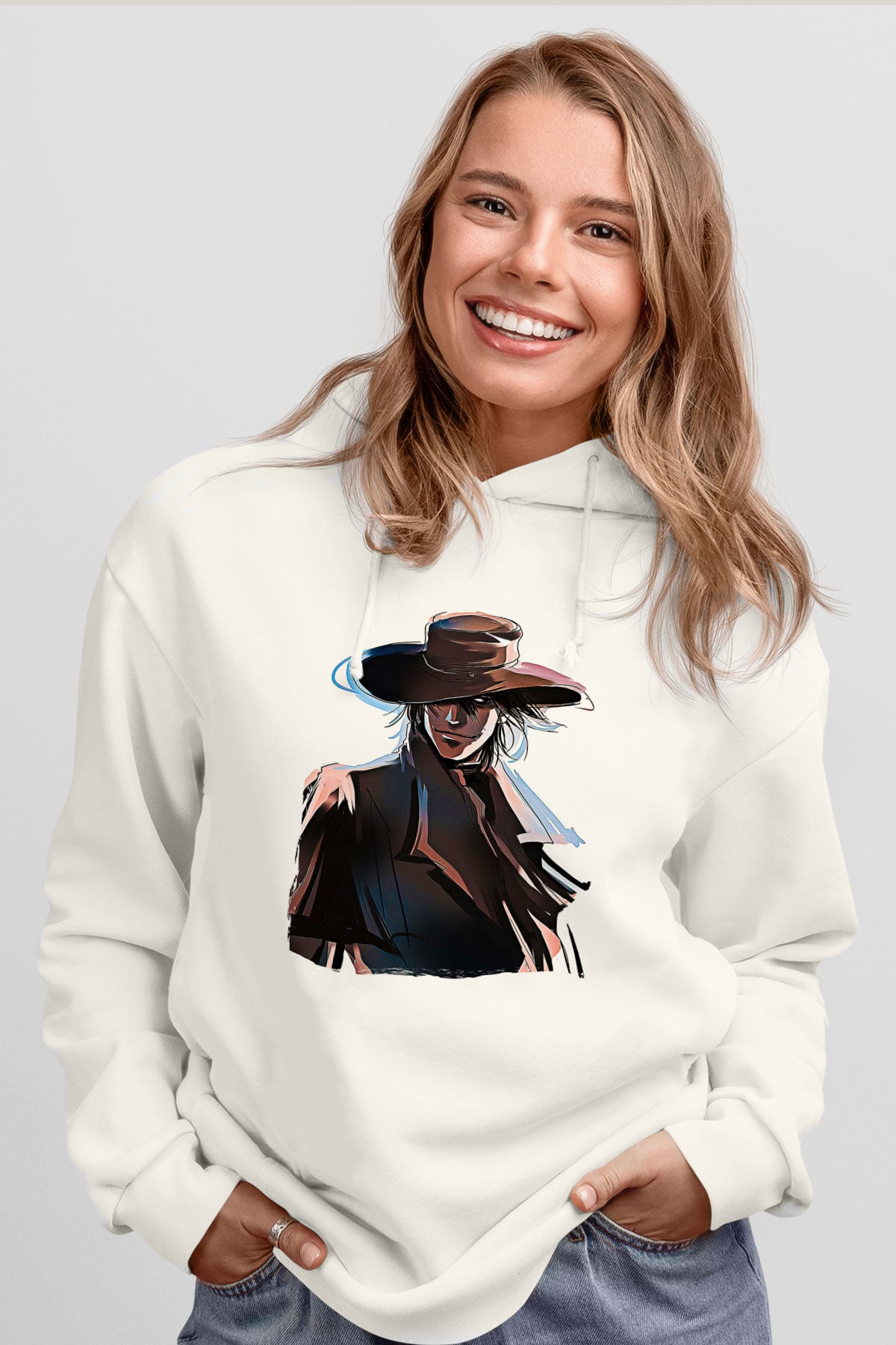 Alucard Baskılı Beyaz Unisex Hoodie