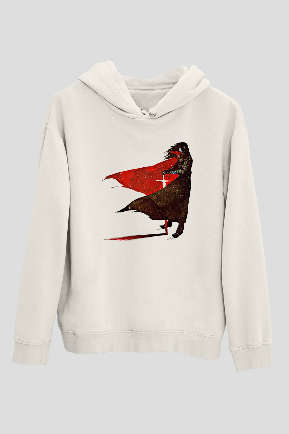 Alucard Baskılı Beyaz Unisex Hoodie